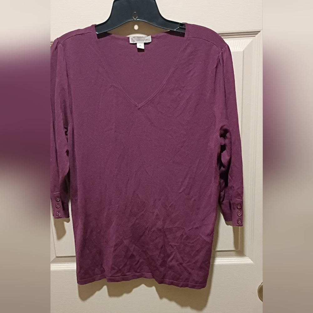 Dressbarn Est 1962 Half Sleeve Pullover V-neck Stretchy Material XL maroon Color